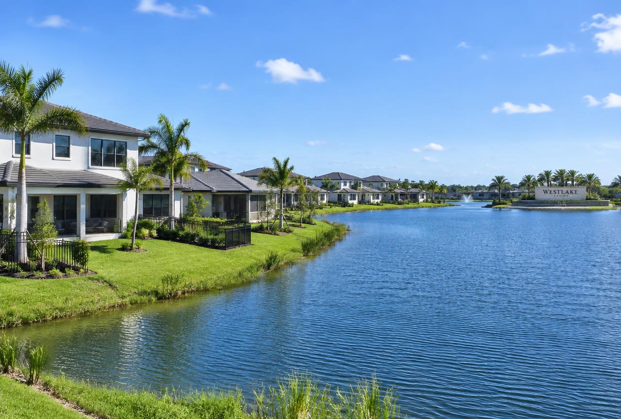 Lakefront homes in Westlake, FL, where Universal Factory Direct installs kitchen cabinets